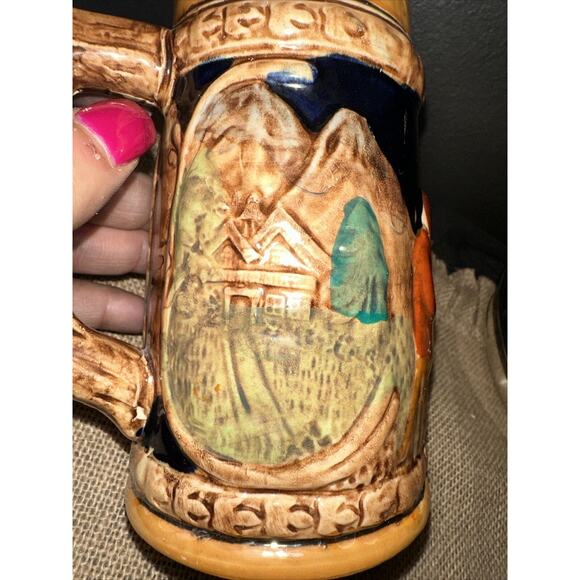 Ceramic Stein 3 Men at Table Beer Handled Drink Drinking Mug Hand Painted Japan - Picture 9 of 10